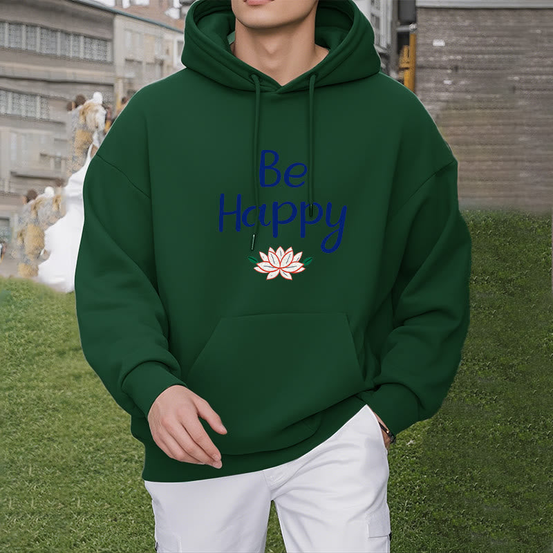 Sweat à capuche en polyester doublé polaire Buddha Stones Be Happy Lotus