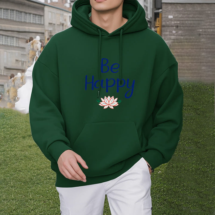 Sweat à capuche en polyester doublé polaire Buddha Stones Be Happy Lotus