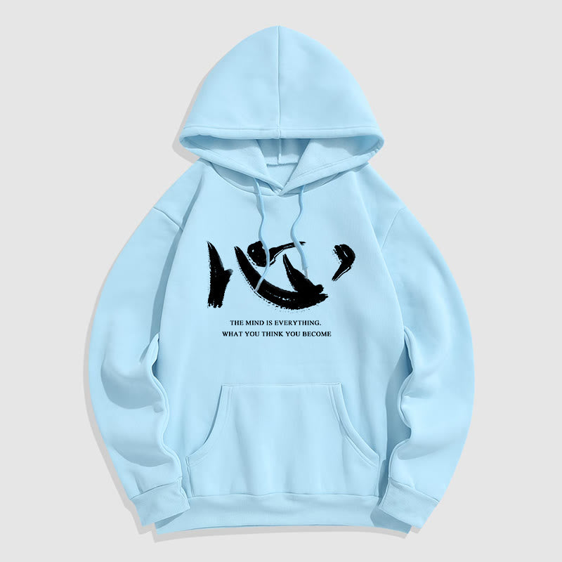 Sweat à capuche en polyester doublé polaire Buddha Stones Xin The Mind Is Everything