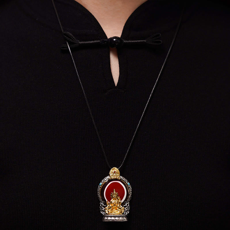 Collier pendentif tibétain en Buddha Stones avec perles dzi Avalokitesvara et pureté en cuivre