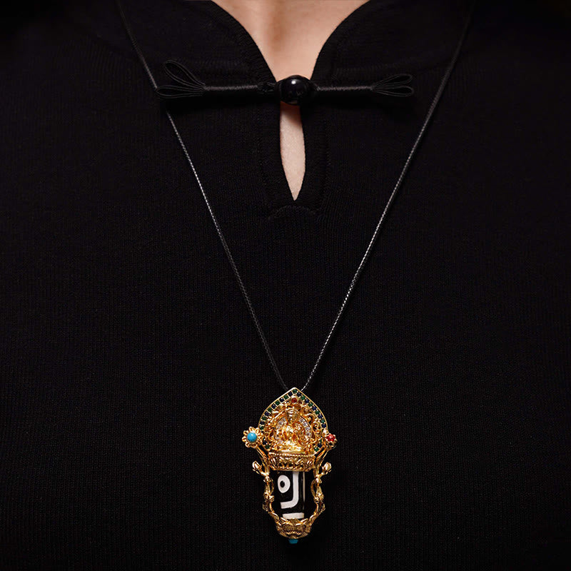 Collier pendentif en Buddha Stones et motif Bodhisattva Manjusri