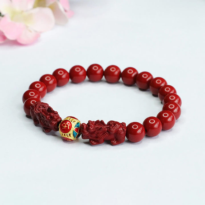 Bracelet Double PIXIU en Buddha Stones et Cinabre pour Éloigner les Mauvais Esprits - image 4