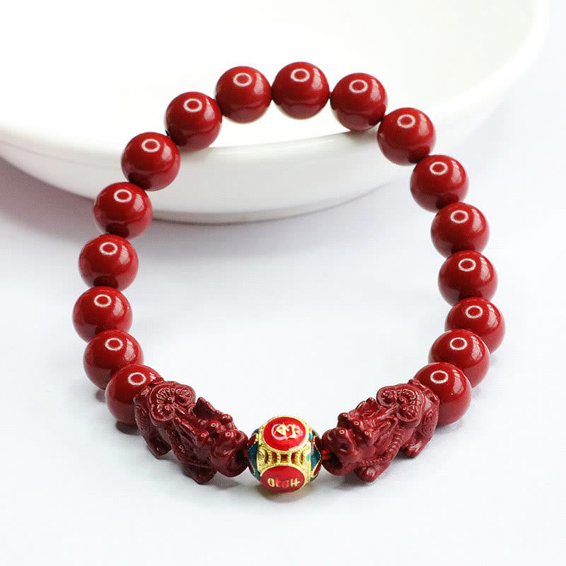 Bracelet Double PIXIU en Buddha Stones et Cinabre pour Éloigner les Mauvais Esprits - image 1