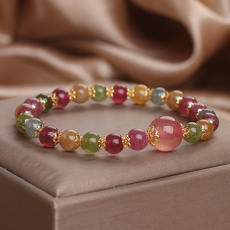 Bracelet de sagesse en tourmaline et quartz fraise de Buddha Stones