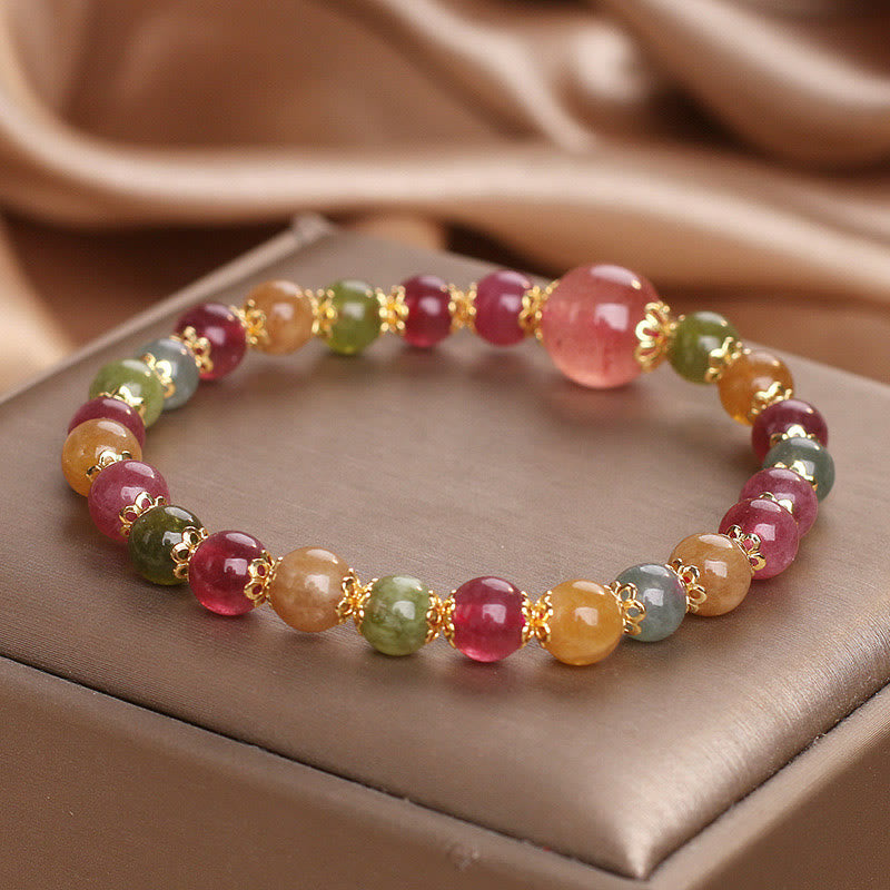 Bracelet de sagesse en tourmaline et quartz fraise de Buddha Stones
