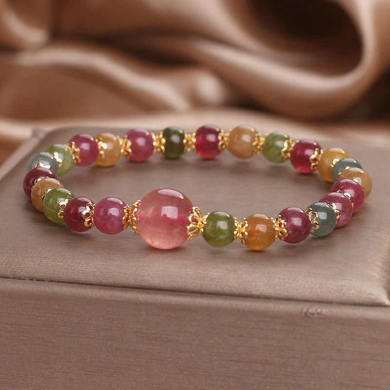 Bracelet de sagesse en tourmaline et quartz fraise de Buddha Stones