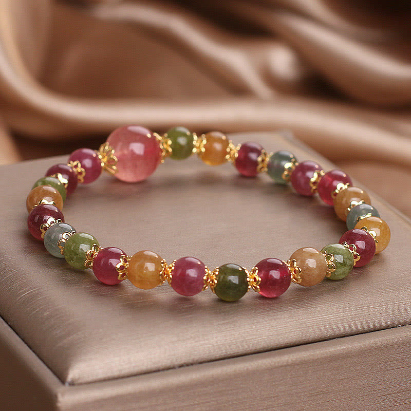 Bracelet de sagesse en tourmaline et quartz fraise de Buddha Stones
