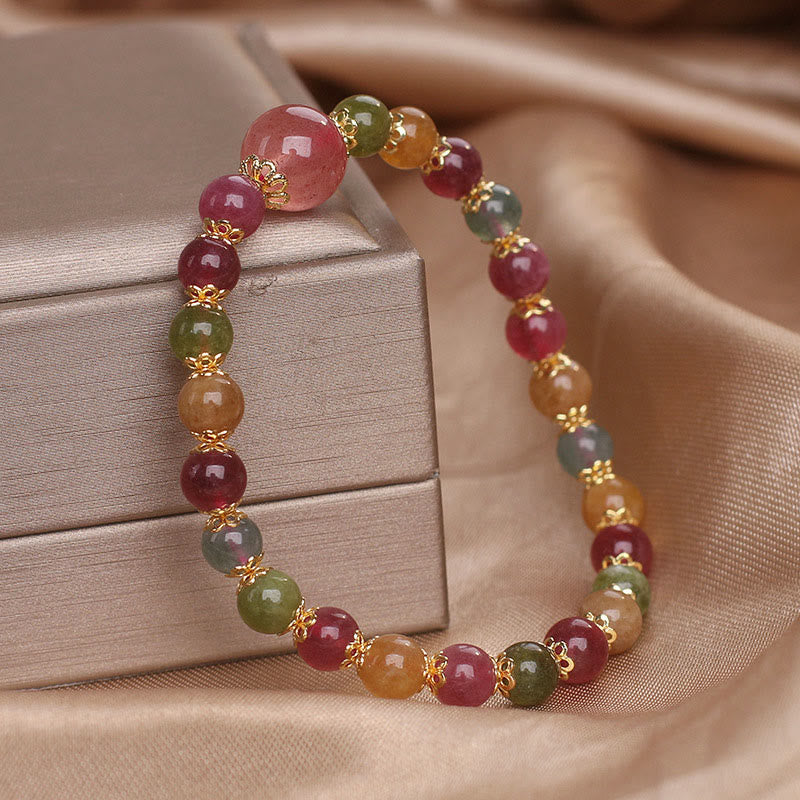 Bracelet de sagesse en tourmaline et quartz fraise de Buddha Stones