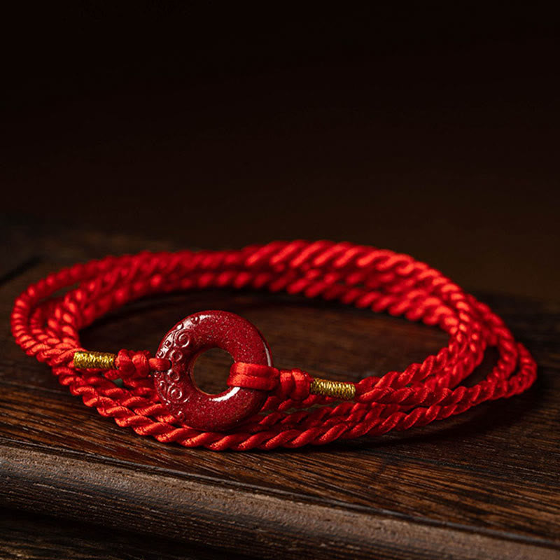 Chaîne de ventre en corde rouge avec boucle de paix en cinabre naturel et Buddha Stones