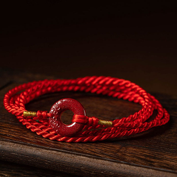 Chaîne de ventre en corde rouge avec boucle de paix en cinabre naturel et Buddha Stones