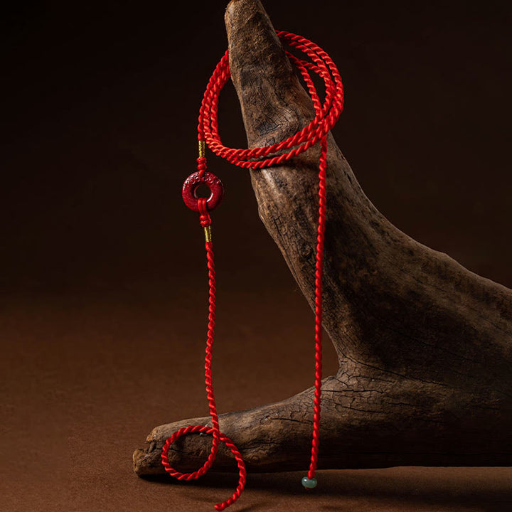 Chaîne de ventre en corde rouge avec boucle de paix en cinabre naturel et Buddha Stones