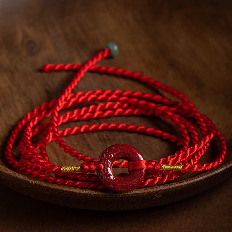 Chaîne de ventre en corde rouge avec boucle de paix en cinabre naturel et Buddha Stones