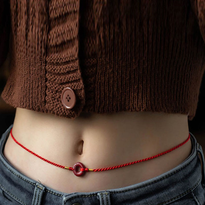 Chaîne de ventre en corde rouge avec boucle de paix en cinabre naturel et Buddha Stones
