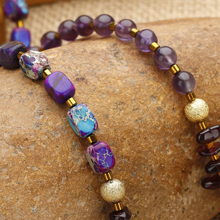 Bracelet triple tour de communication Buddha Stones, améthyste, grenat et pierre empereur