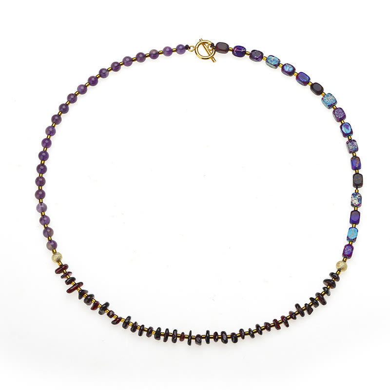 Bracelet triple tour de communication Buddha Stones, améthyste, grenat et pierre empereur