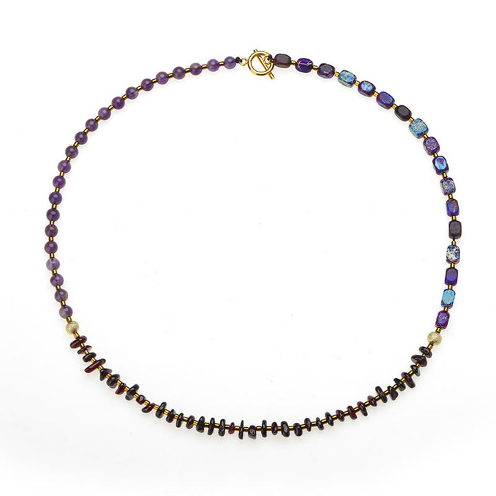 Bracelet triple tour de communication Buddha Stones, améthyste, grenat et pierre empereur