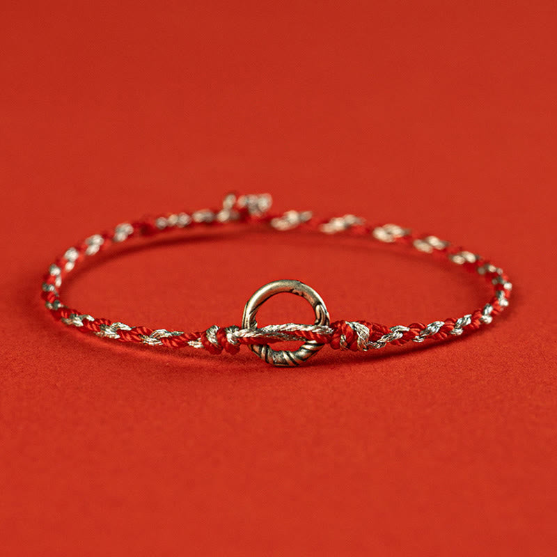 Bracelet porte-bonheur en argent sterling 925 avec boucle de paix et Buddha Stones - Rouge - 19 cm - image 1