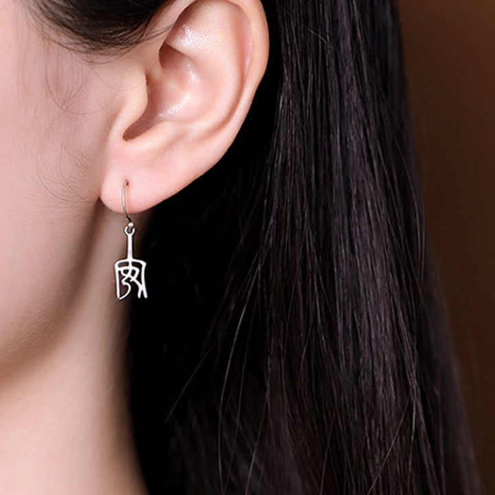 Boucles d'oreilles de protection en argent sterling 925 avec Buddha Stones et caractères chinois « Ping An » « Xi Le »