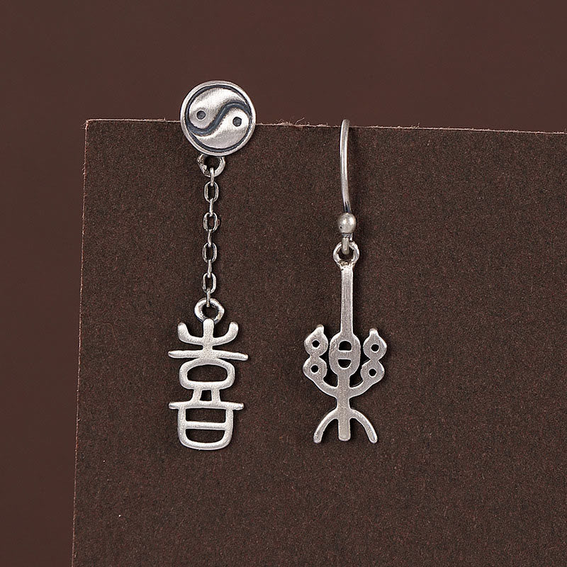 Boucles d'oreilles de protection en argent sterling 925 avec Buddha Stones et caractères chinois « Ping An » « Xi Le »