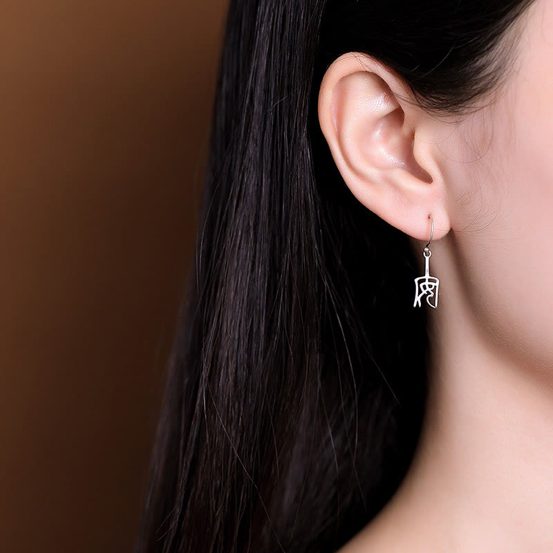 Boucles d'oreilles de protection en argent sterling 925 avec Buddha Stones et caractères chinois « Ping An » « Xi Le »