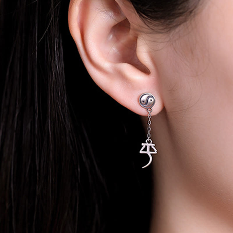 Boucles d'oreilles de protection en argent sterling 925 avec Buddha Stones et caractères chinois « Ping An » « Xi Le »