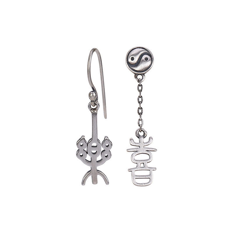 Boucles d'oreilles de protection en argent sterling 925 avec Buddha Stones et caractères chinois « Ping An » « Xi Le »