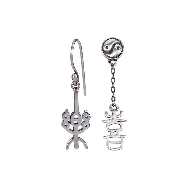 Boucles d'oreilles de protection en argent sterling 925 avec Buddha Stones et caractères chinois « Ping An » « Xi Le »