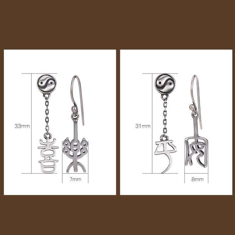 Boucles d'oreilles de protection en argent sterling 925 avec Buddha Stones et caractères chinois « Ping An » « Xi Le »