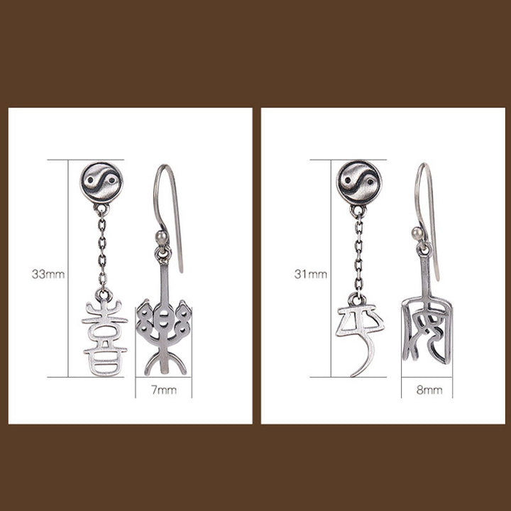 Boucles d'oreilles de protection en argent sterling 925 avec Buddha Stones et caractères chinois « Ping An » « Xi Le »