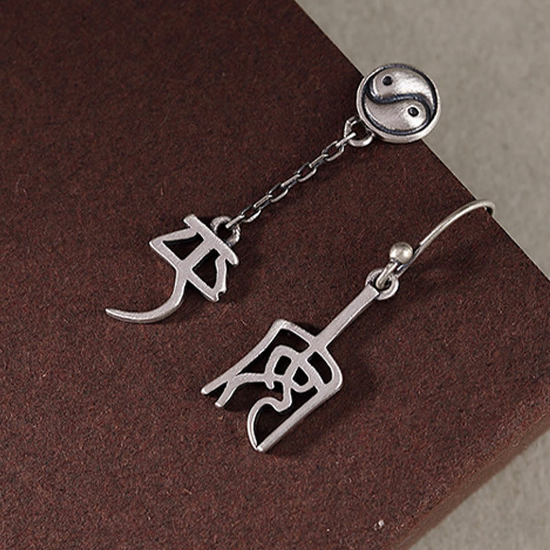 Boucles d'oreilles de protection en argent sterling 925 avec Buddha Stones et caractères chinois « Ping An » « Xi Le »