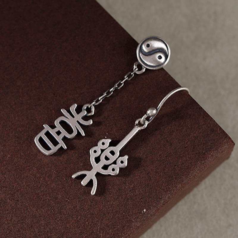 Boucles d'oreilles de protection en argent sterling 925 avec Buddha Stones et caractères chinois « Ping An » « Xi Le »