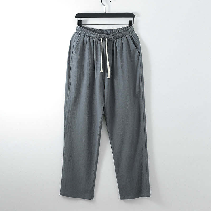 Pantalon Buddha Stones ample en coton et lin de couleur unie avec poches pour homme - Gris sombre - US/UK/AU54，EU64 (9XL) - image 0