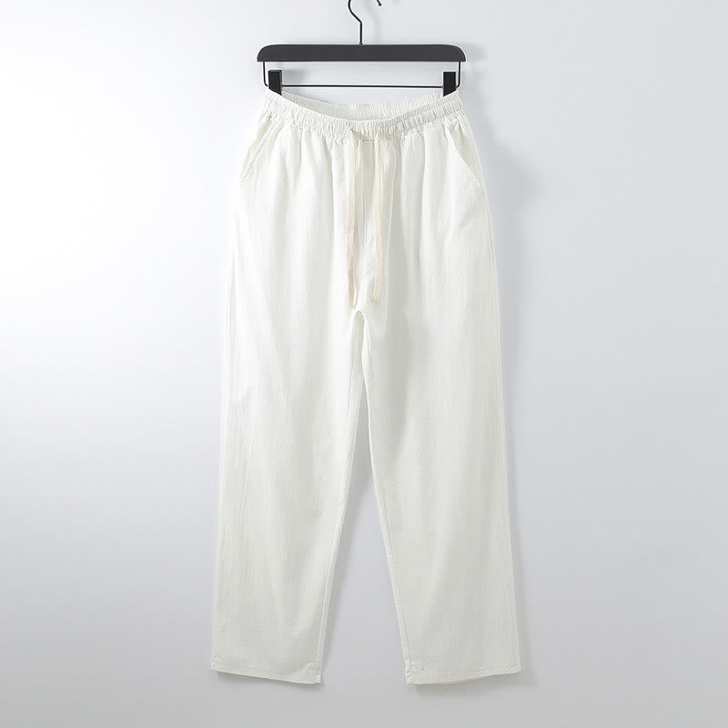 Pantalon homme décontracté ample en coton et lin uni, motif Buddha Stones, avec poches - Blanc - US/UK/AU54，EU64 (9XL) - image 1