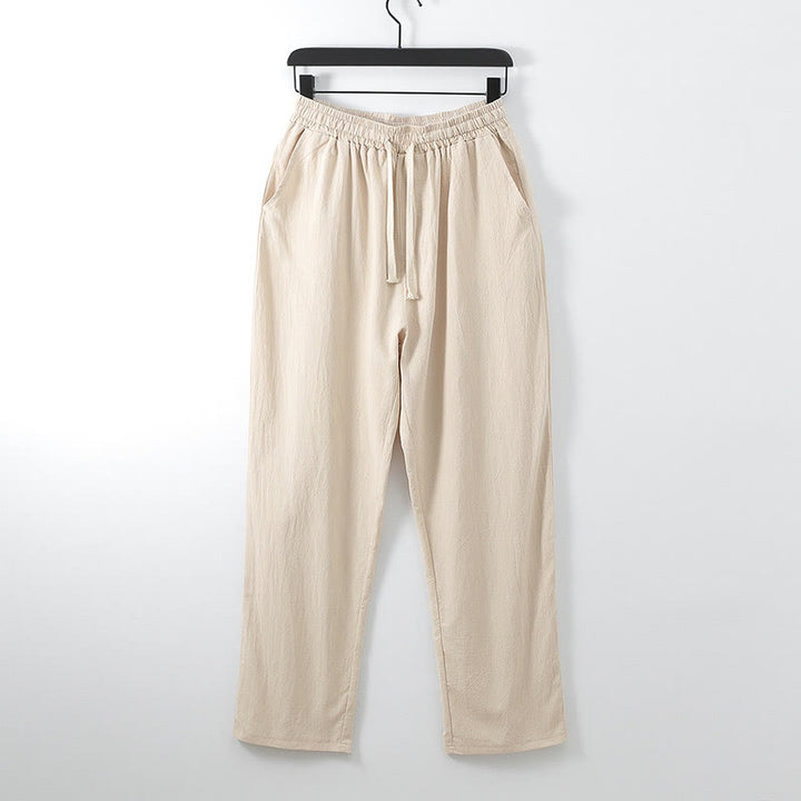 Pantalon Buddha Stones ample en coton et lin de couleur unie avec poches pour homme - Puff aux pêches - US/UK/AU54，EU64 (9XL) - image 8