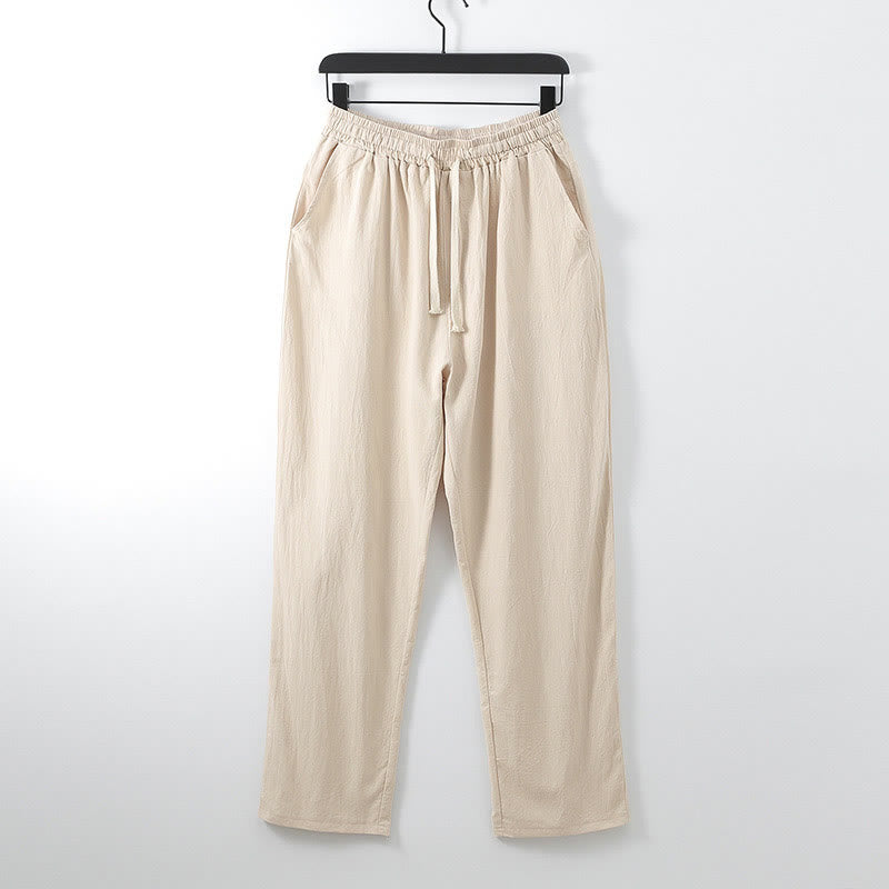 Pantalon Buddha Stones ample en coton et lin de couleur unie avec poches pour homme - PeachPuff - US/UK/AU54，EU64 (9XL) - image 7