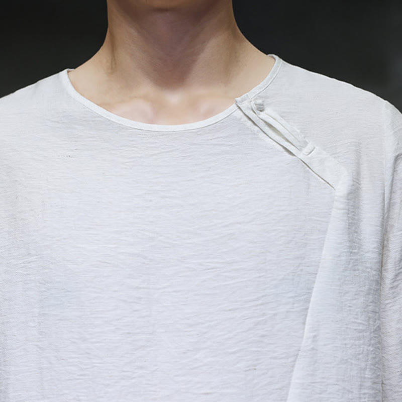 Chemises pour hommes en coton à manches longues et col rond Buddha Stones de couleur unie - image 14