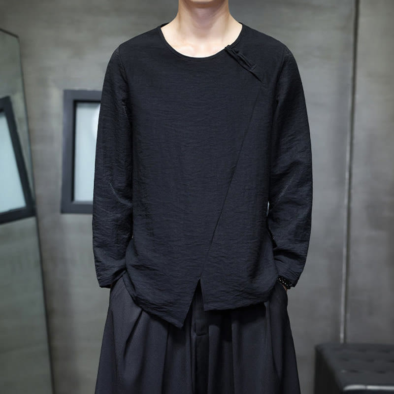 Chemises pour hommes en coton à manches longues et col rond Buddha Stones de couleur unie - Noir - US/UK/AU44，EU54 (5XL) - image 24