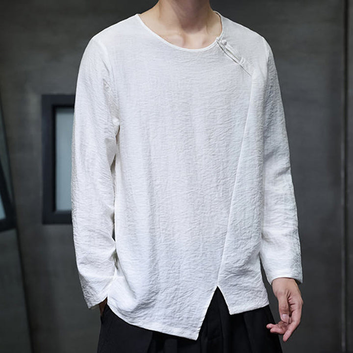 Chemises pour hommes à manches longues et col rond, couleur unie, motif Buddha Stones - image 5