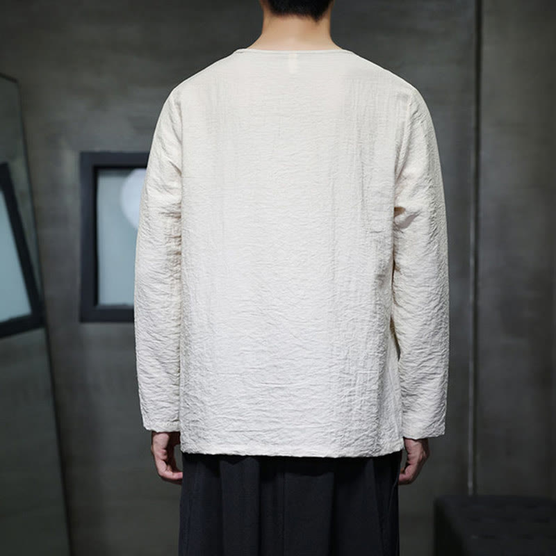 Chemises pour hommes en coton à manches longues et col rond Buddha Stones de couleur unie - image 17