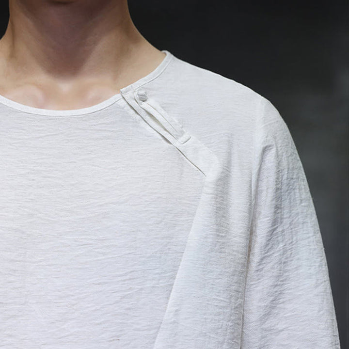 Chemises pour hommes en coton à manches longues et col rond Buddha Stones de couleur unie - image 12