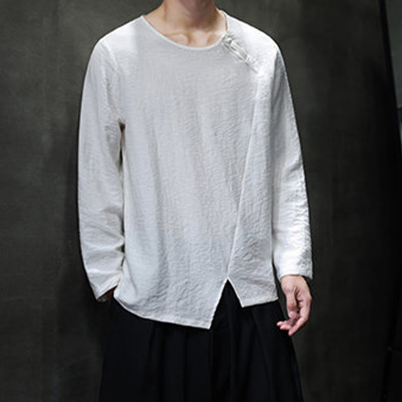 Chemises pour hommes en coton à manches longues et col rond Buddha Stones de couleur unie - image 8