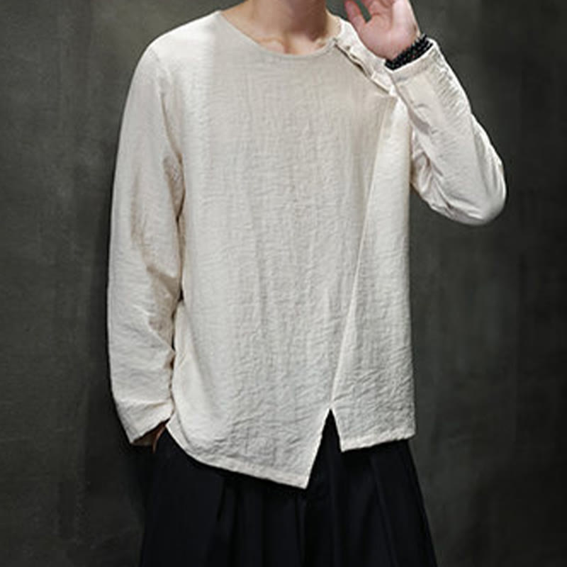Chemises pour hommes en coton à manches longues et col rond Buddha Stones de couleur unie - image 19