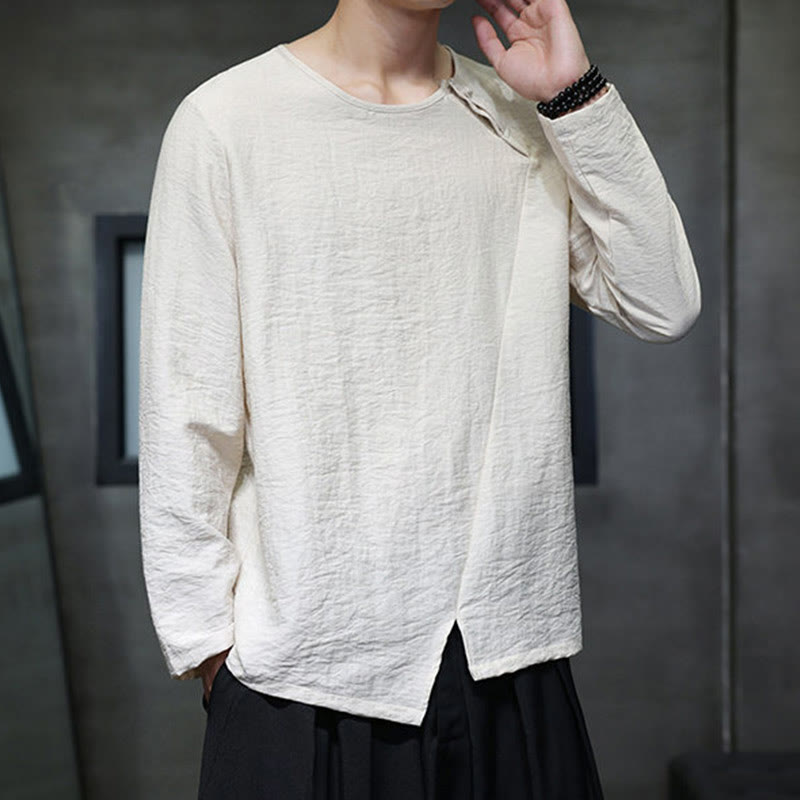 Chemises pour hommes en coton à manches longues et col rond Buddha Stones de couleur unie - image 23