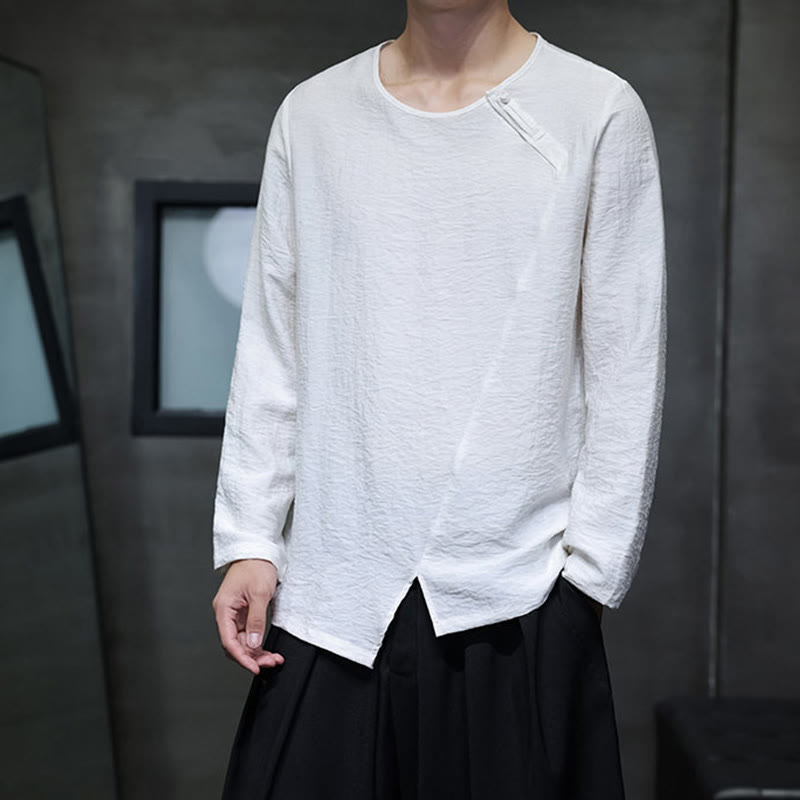 Chemises pour hommes à manches longues et col rond, couleur unie, motif Buddha Stones - image 1