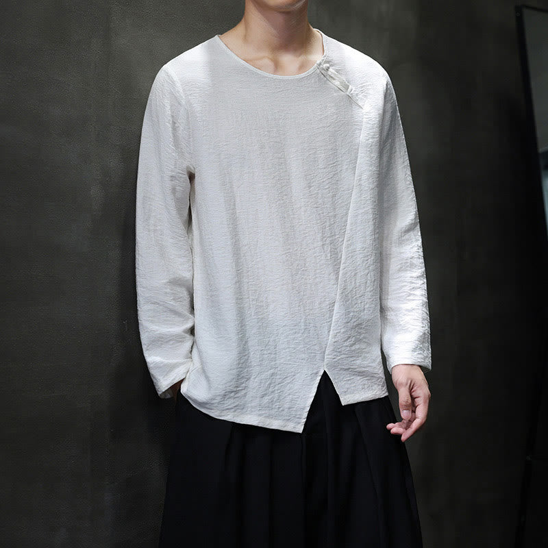 Chemises pour hommes en coton à manches longues et col rond Buddha Stones de couleur unie - image 7