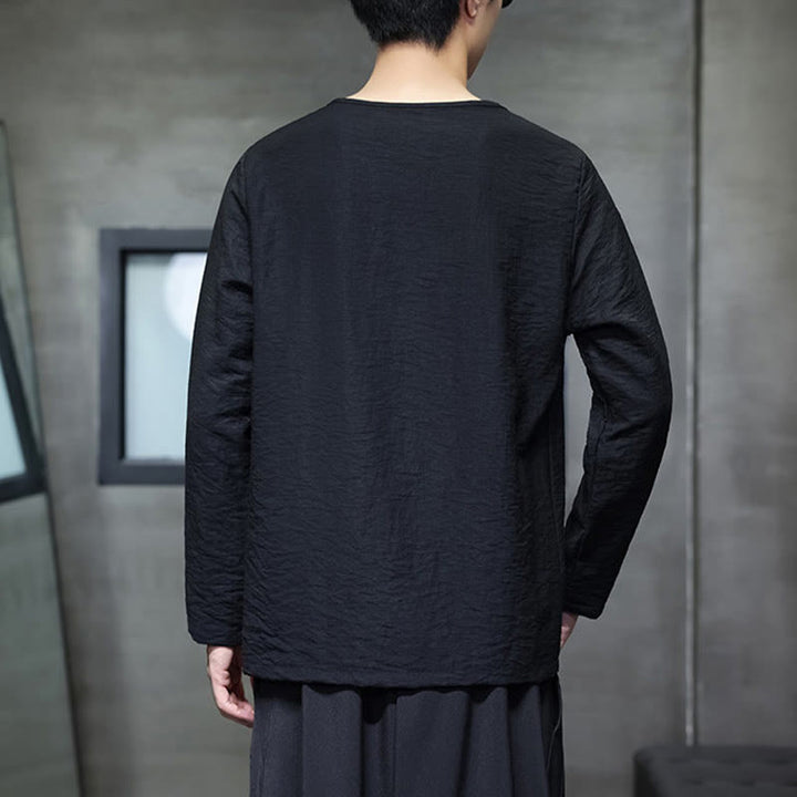 Chemises pour hommes en coton à manches longues et col rond Buddha Stones de couleur unie - image 26