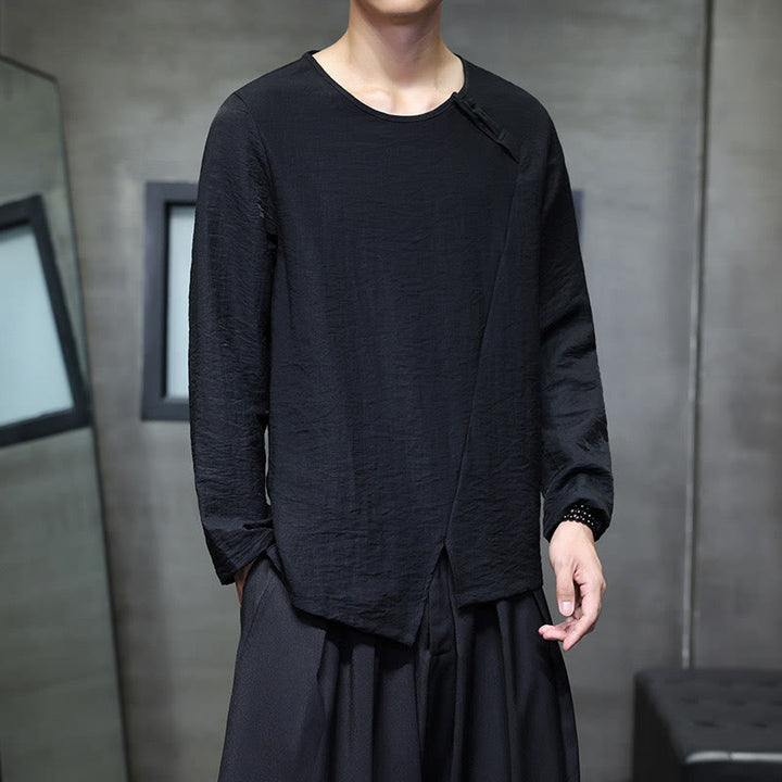 Chemises pour hommes en coton à manches longues et col rond Buddha Stones de couleur unie - image 27