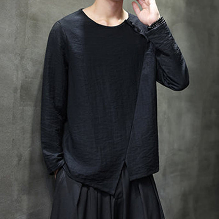 Chemises pour hommes en coton à manches longues et col rond Buddha Stones de couleur unie - image 32