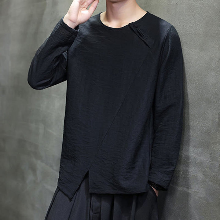 Chemises pour hommes en coton à manches longues et col rond Buddha Stones de couleur unie - image 33