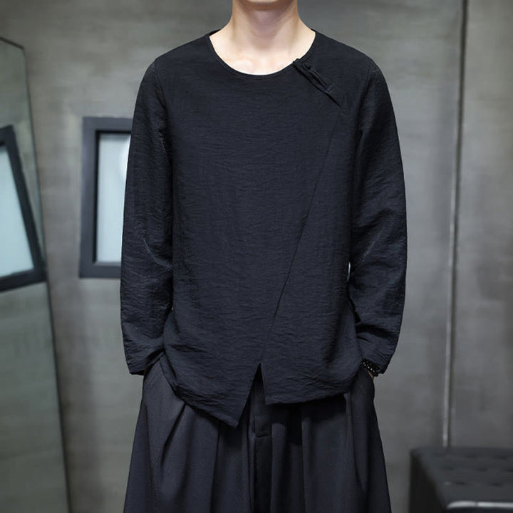 Chemises pour hommes en coton à manches longues et col rond Buddha Stones de couleur unie - Noir - US/UK/AU46，EU56 (5XL) - image 24